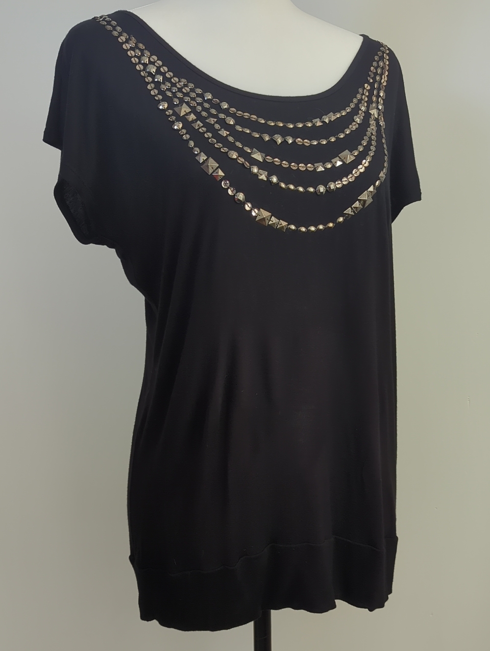 Apt 9 Black Sleeveless Studded Faux Statement Necklace Top LARGE